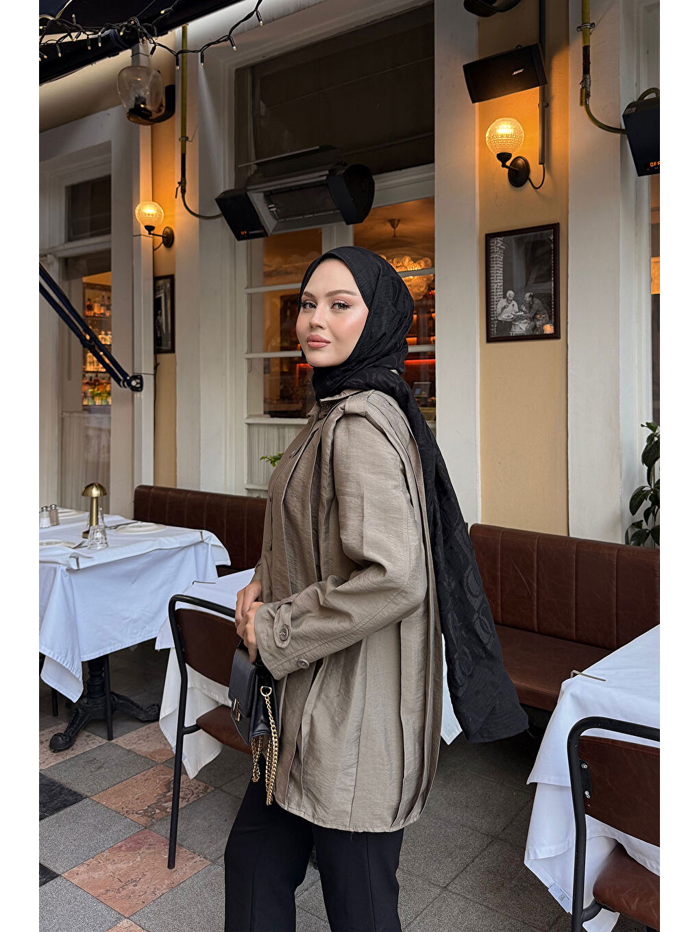 Bej Kadın Önü Pile Detaylı Gömlek Vizon-4