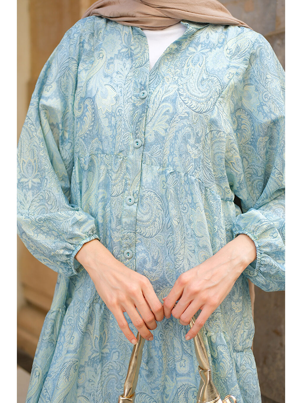 Kadın Cassime Desenli Elbise Turkuaz-4