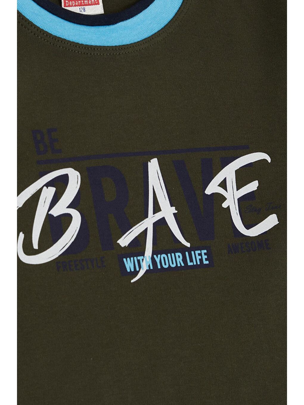 Erkek Çocuk Uzun Kollu Tişört Yazı Baskılı Koyu Haki Yeşil (5-9 Yaş)-3