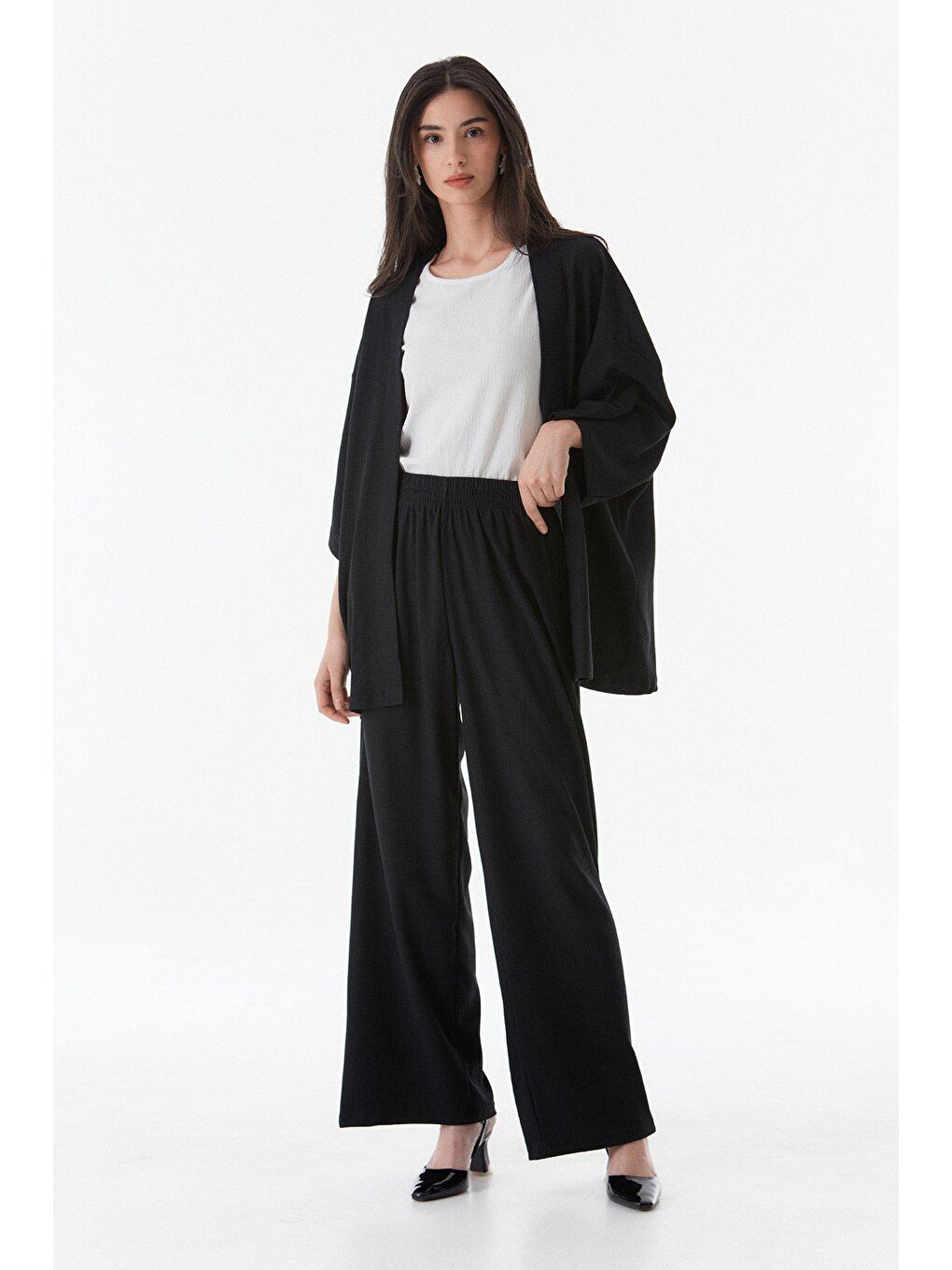 Siyah Bürümcük Kumaş Şal Yaka  3'lü Takım