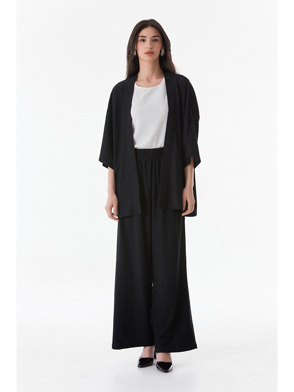 Siyah Bürümcük Kumaş Şal Yaka  3'lü Takım-1