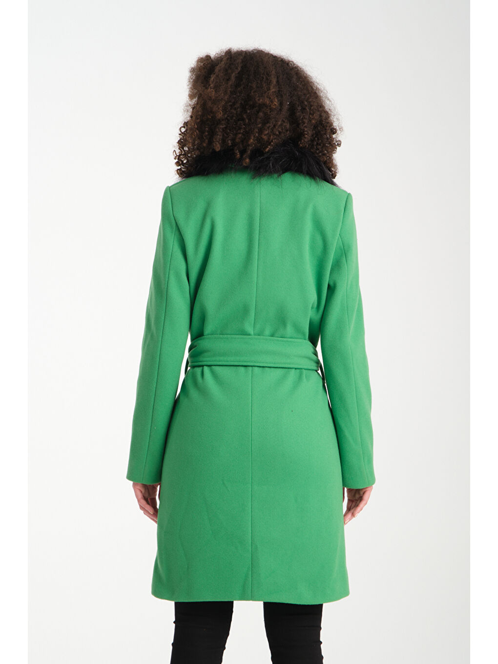 Yeşil Kadın Kürklü Kaşe Kaban K38-3