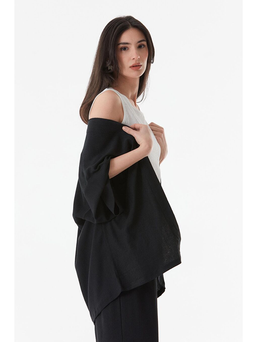 Siyah Bürümcük Kumaş Şal Yaka  3'lü Takım-4