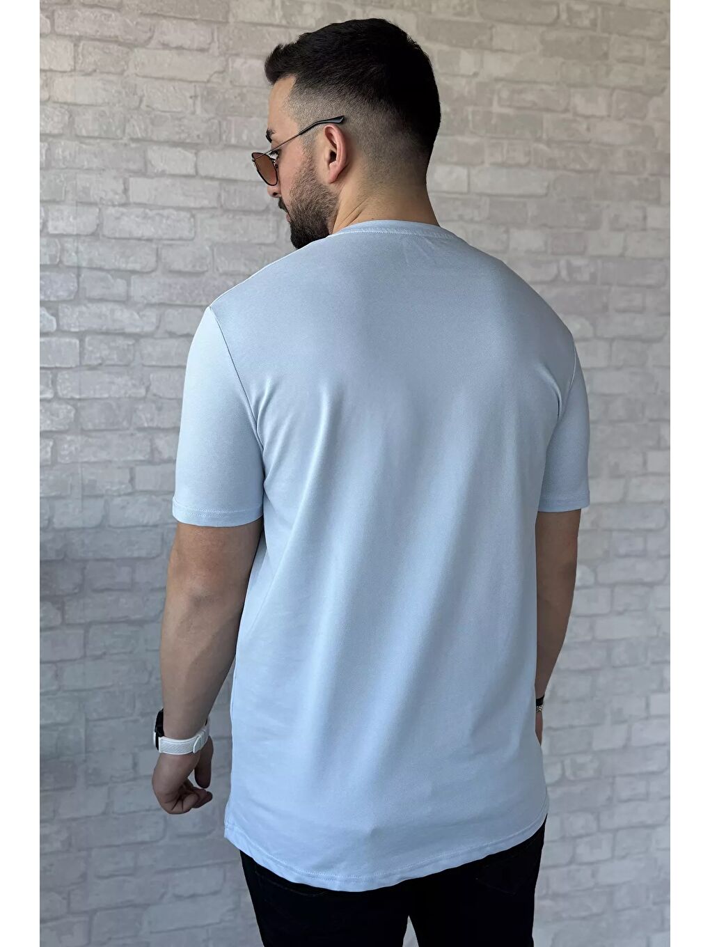 Mavi Baskılı Erkek Tişört-2