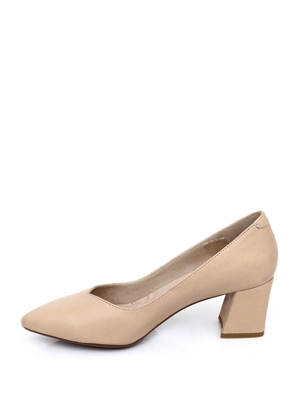 Bej NUDE  Hakiki Deri Sivri Burun Orta Kalın Topuklu Kadın Ayakkabı 24170-5