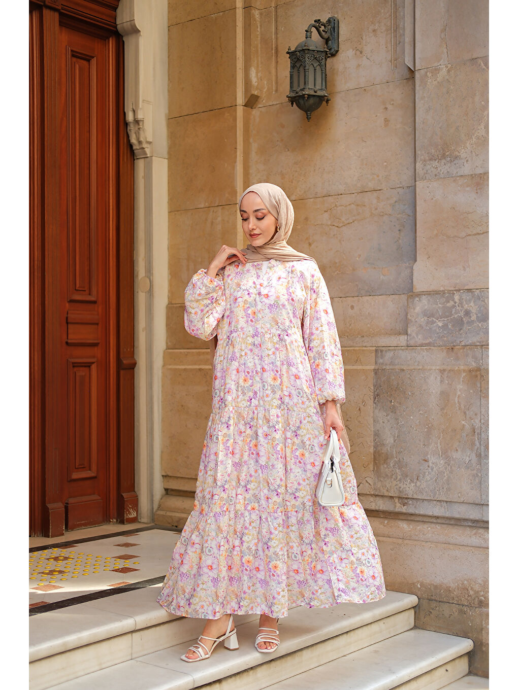 Kadın Çiçek Desenli Elbise Mor-2