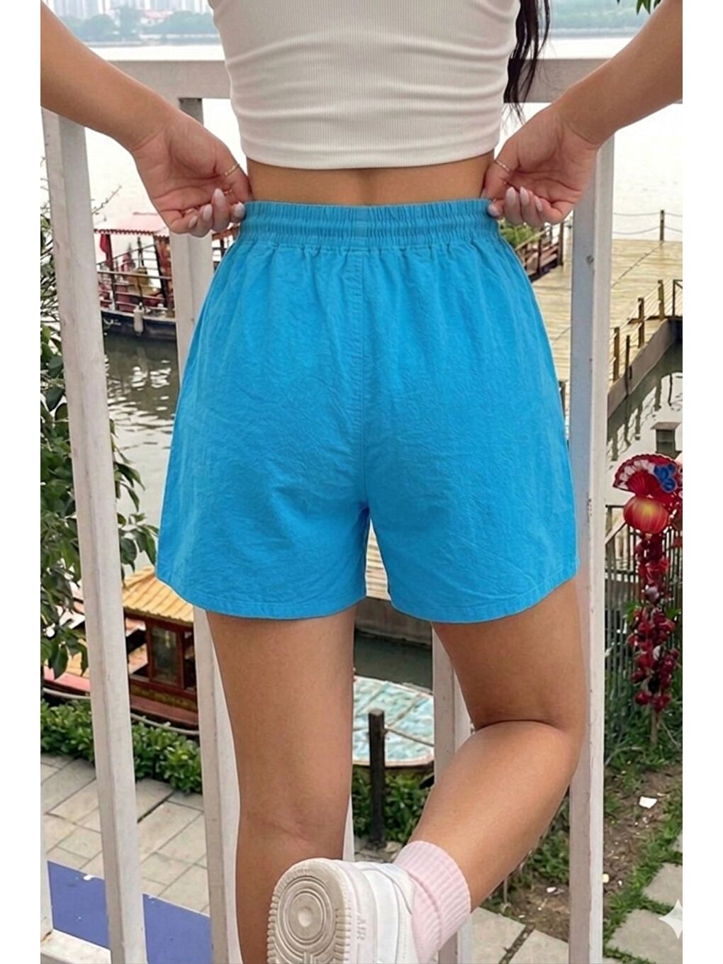 Mavi Kadın %100 Pamuk Lastikli Bel Rahat Kesim Yazlık Şort-1