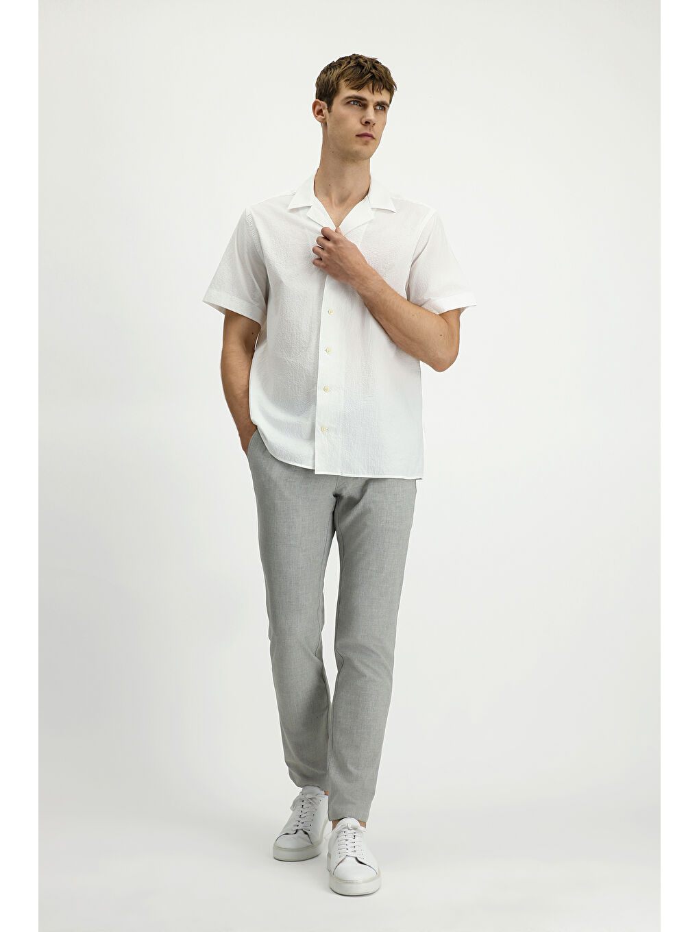 Gri Regular Fit Beli Lastikli İpli Elastanlı Pantolon