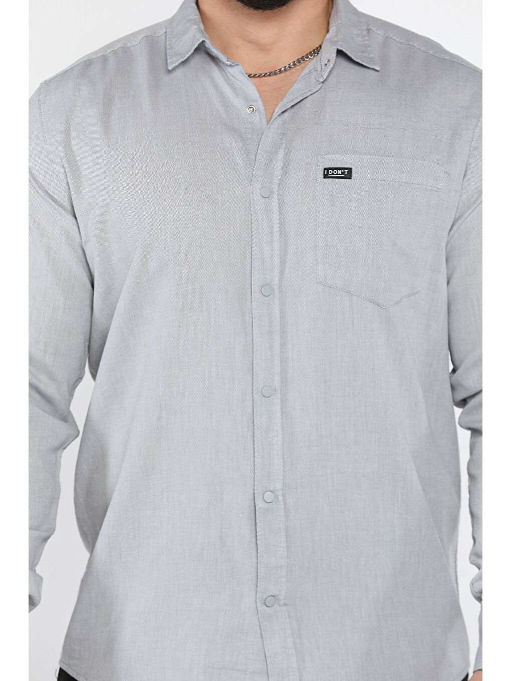 Gri Erkek Tek Cepli Ön Çıtçıtlı Uzun Kol Gömlek-3