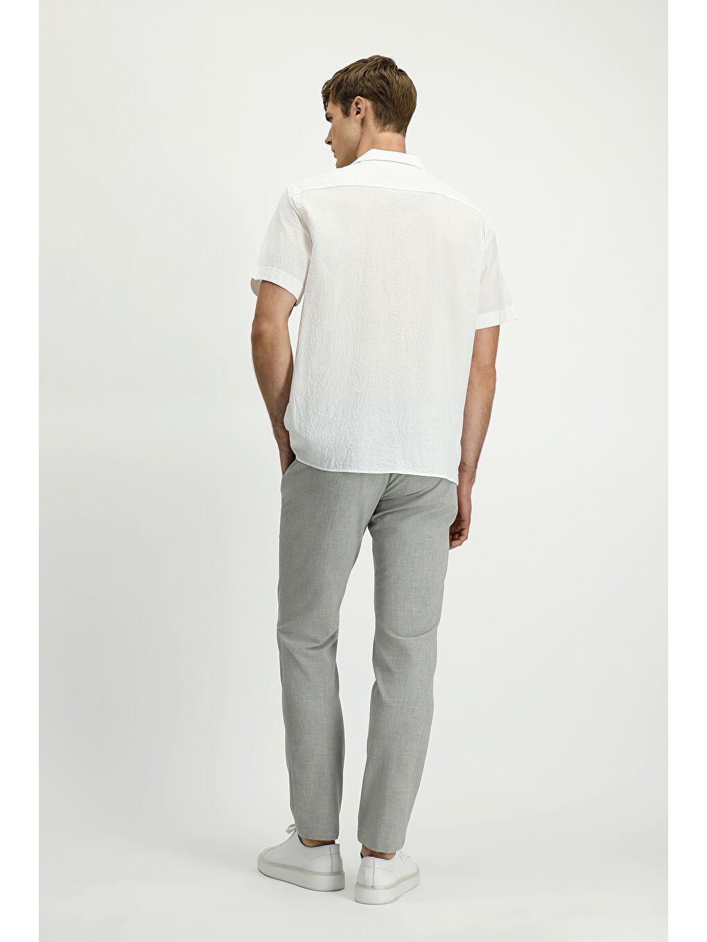 Gri Regular Fit Beli Lastikli İpli Elastanlı Pantolon-3