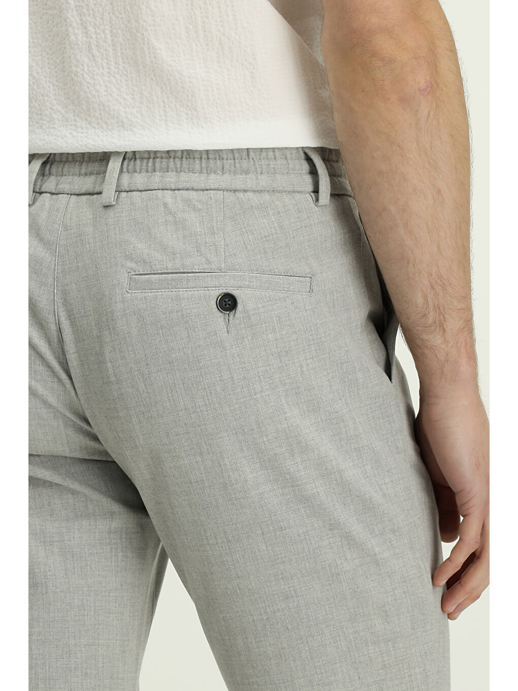Gri Regular Fit Beli Lastikli İpli Elastanlı Pantolon-5