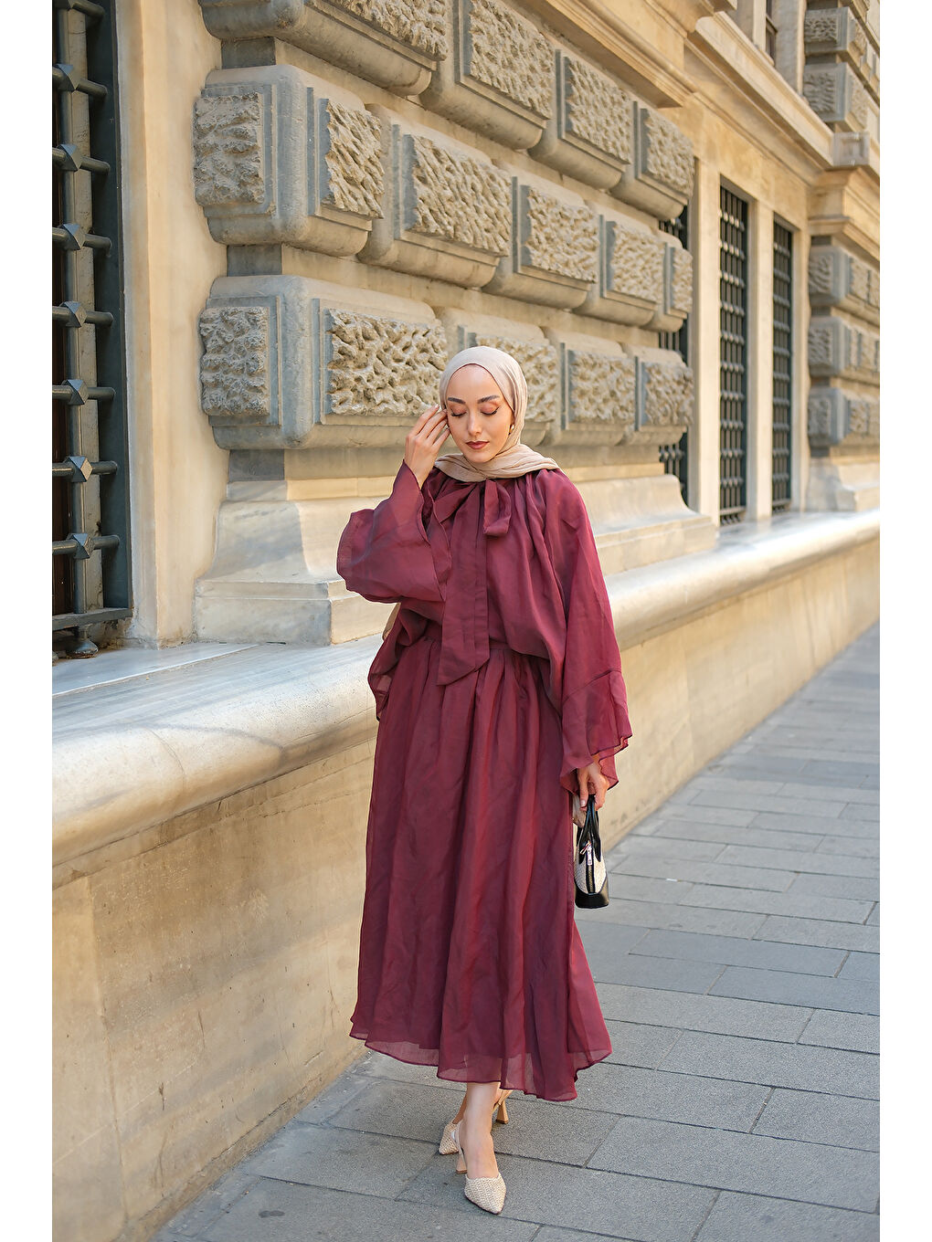 Kadın Yaka Bağlamalı Takım Bordo-3