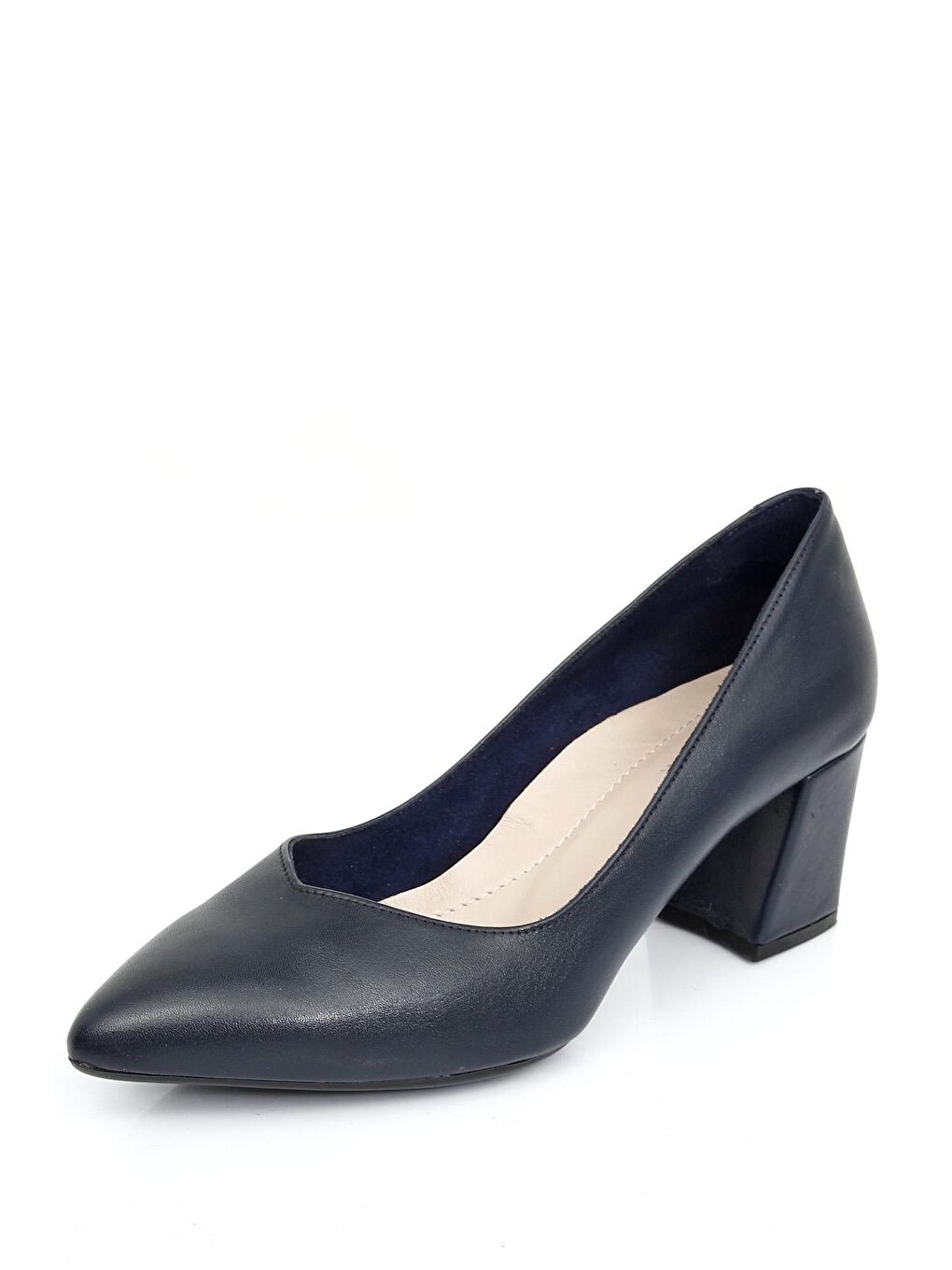 Lacivert LACİVERT  Hakiki Deri Sivri Burun Orta Kalın Topuklu Kadın Ayakkabı 24170-7