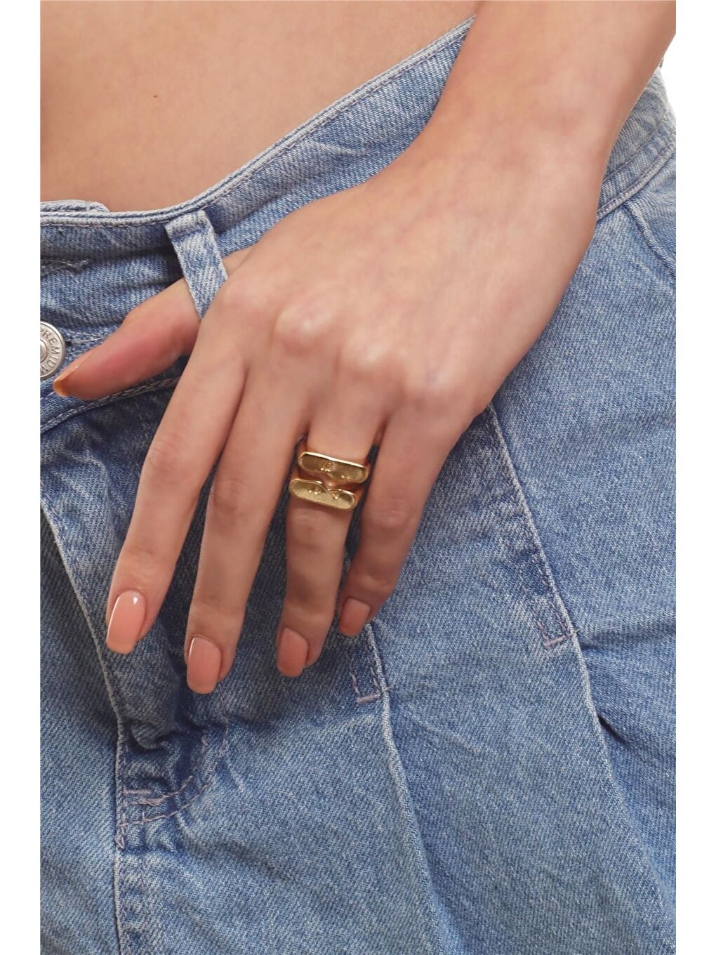 Sarı Kadın 2 Parça Ayarlanabilir Yüz Silüeti Çift Yüzük-2