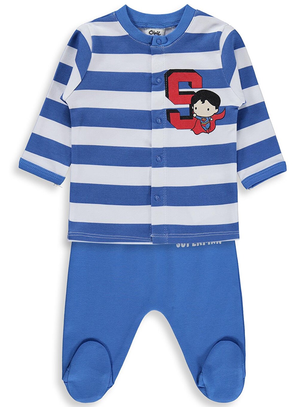 Baby Superman Baskılı 1-9 Ay Pijama Takımı - Mavi