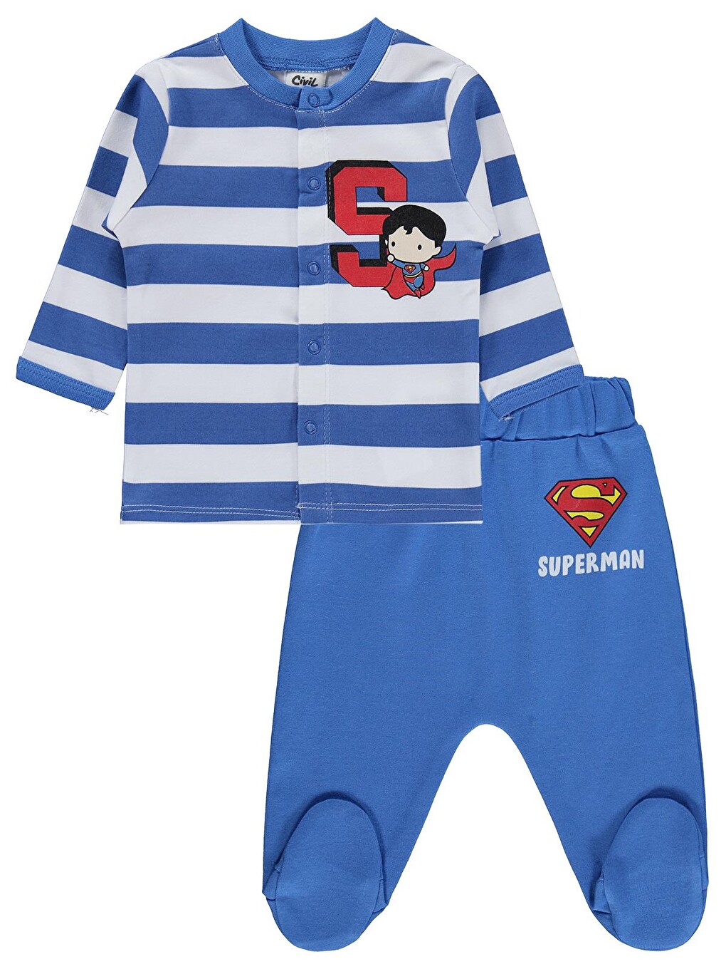 Baby Superman Baskılı 1-9 Ay Pijama Takımı - Mavi-1