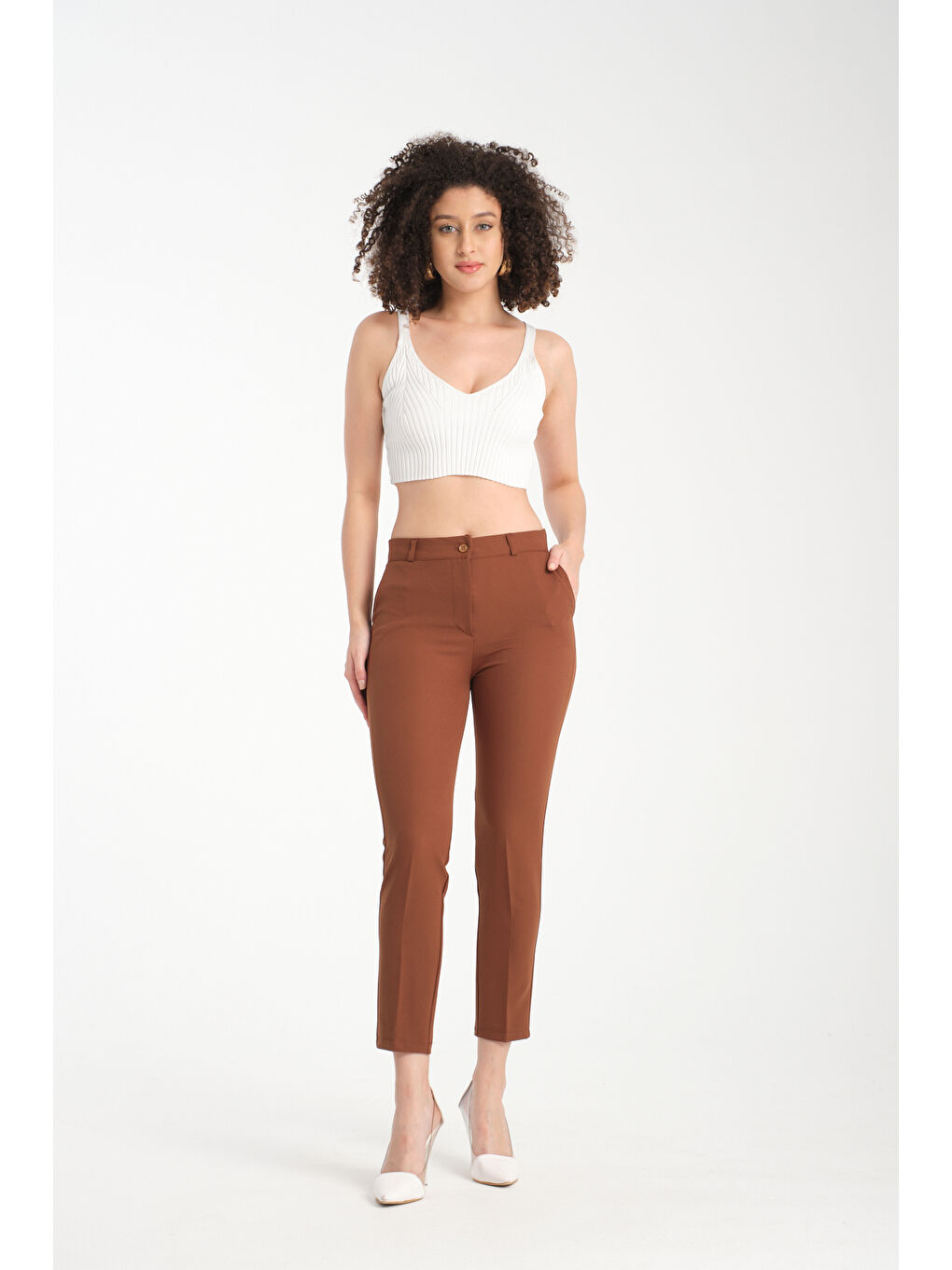 Kahverengi Kadın Kalem Kumaş Pantolon 2990-1