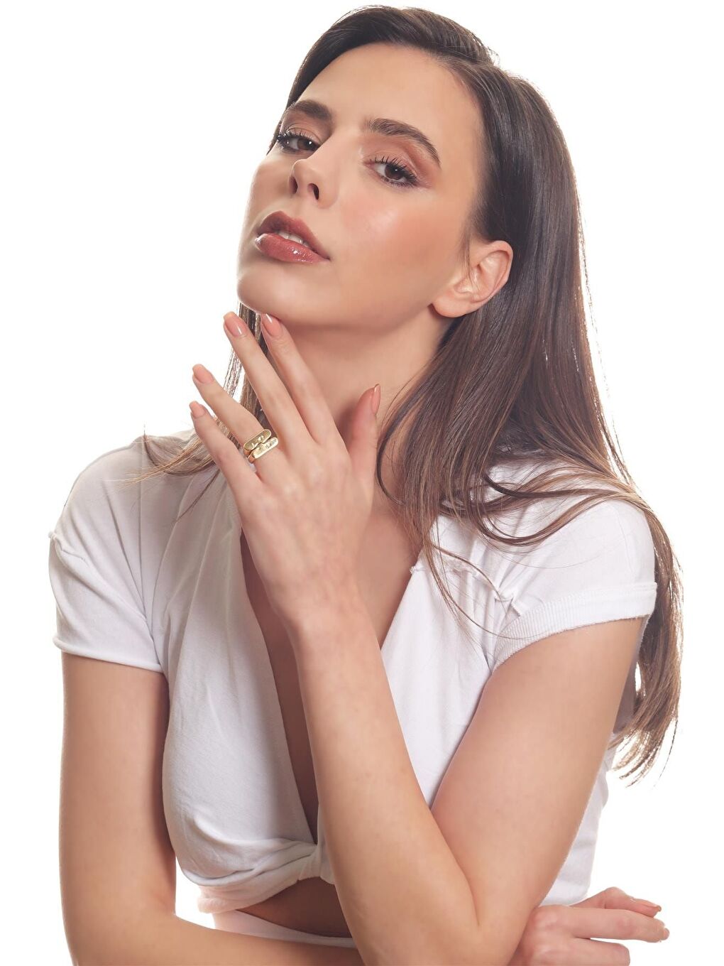 Sarı Kadın 2 Parça Ayarlanabilir Yüz Silüeti Çift Yüzük-5