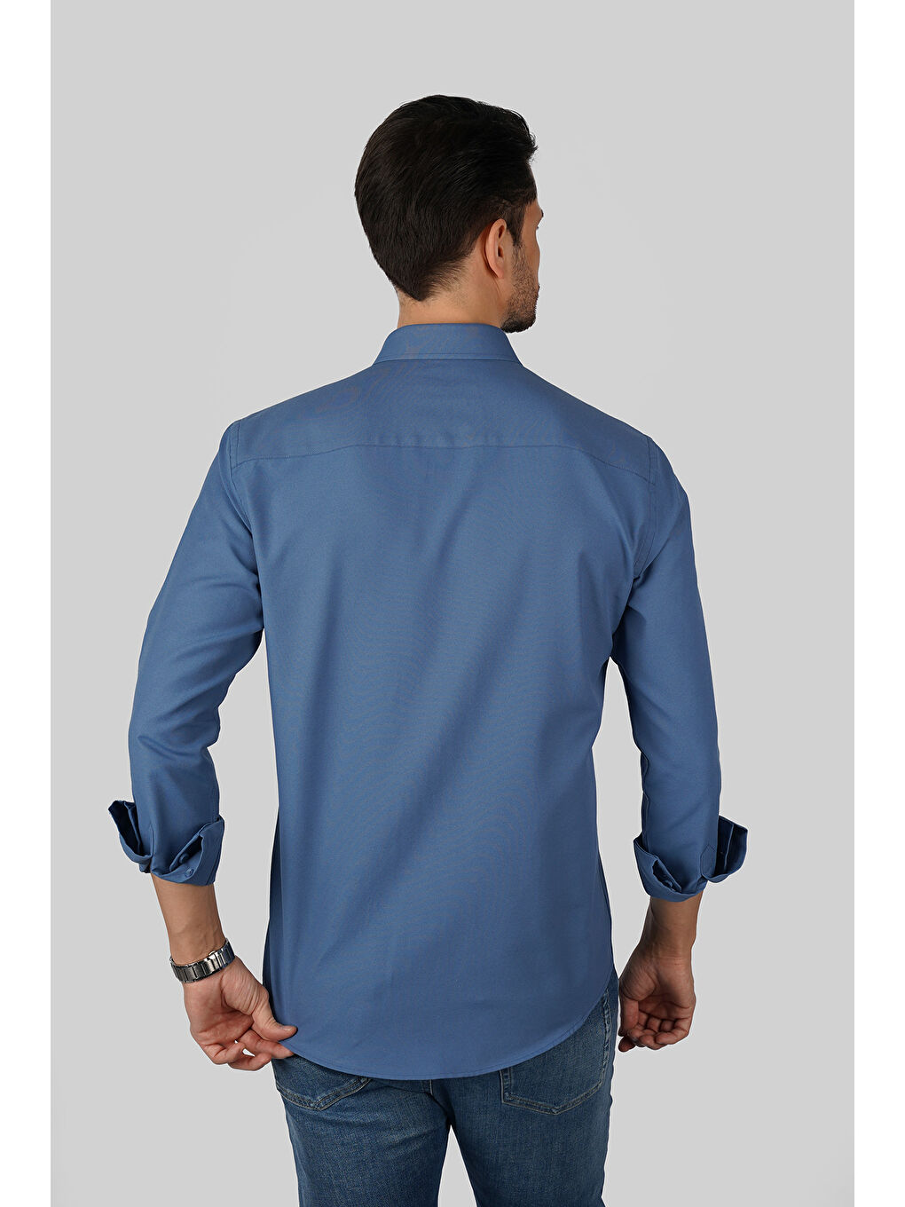 İndigo Yaka Düğmeli Premium Şamre Slimfit Erkek Gömlek-4