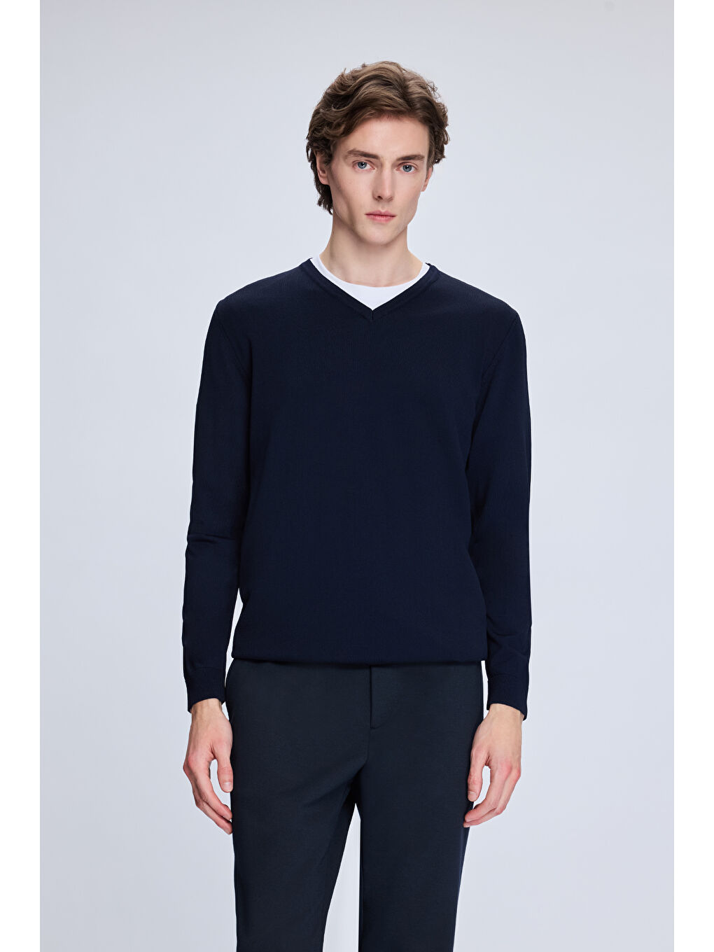 Lacivert Regular Fit V Yaka Rayon Kazak