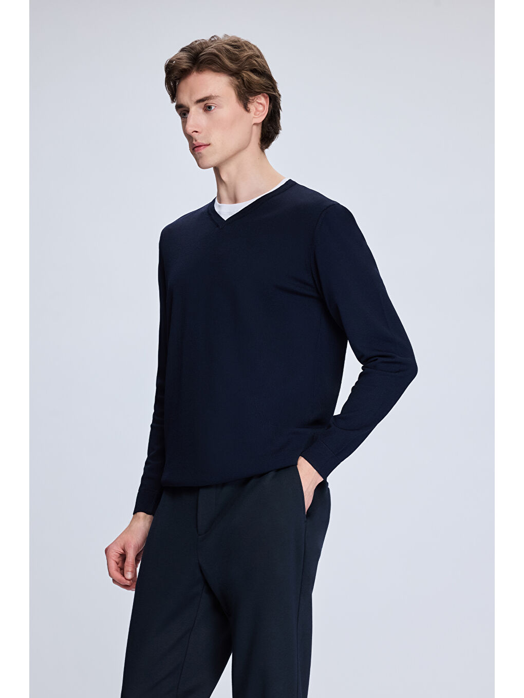 Lacivert Regular Fit V Yaka Rayon Kazak-2