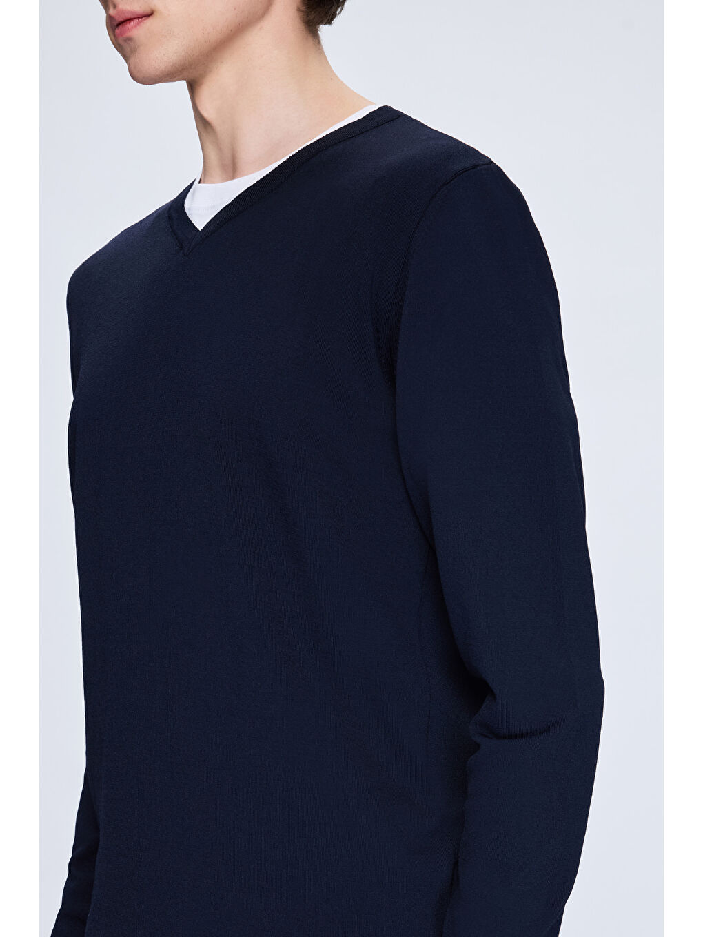 Lacivert Regular Fit V Yaka Rayon Kazak-3