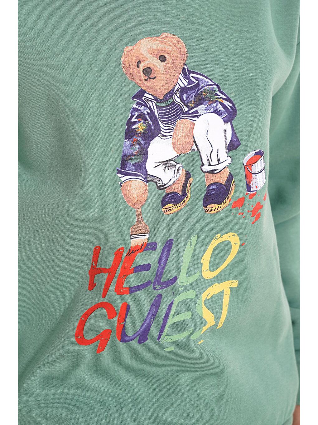 Yeşil Hello Guest Baskılı Çağla Renk Erkek Çocuk Sweat-2