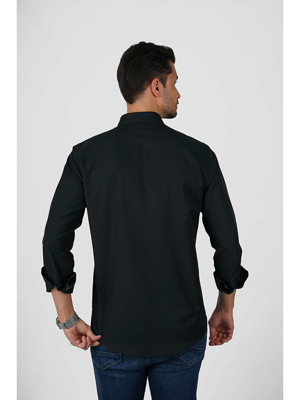 Siyah Yaka Düğmeli Premium Şamre Slimfit Erkek Gömlek-6