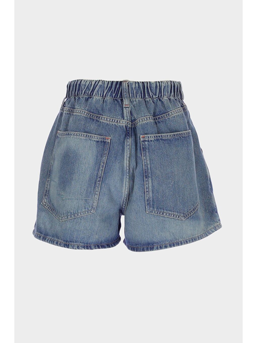 Orta Mavi Yüksek Bel Beli Lastikli Pileli Rahat Kalıp Jean Şort C 4534-111-1
