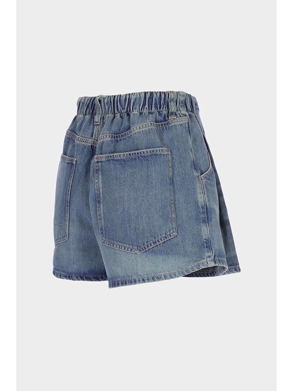 Orta Mavi Yüksek Bel Beli Lastikli Pileli Rahat Kalıp Jean Şort C 4534-111-2