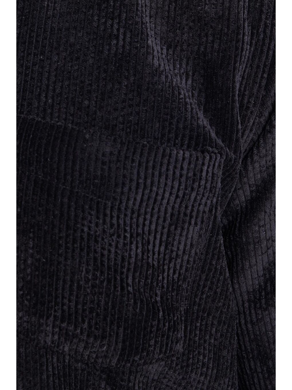 Erkek Regular Fit Rahat Kesim Fitilli Kadife Görünüm Düğmeli Yaka Siyah Ceket Gömlek-5