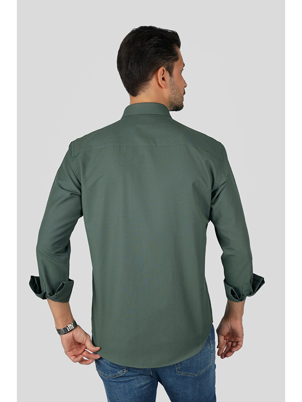 Yeşil Yaka Düğmeli Premium Şamre Slimfit Erkek Gömlek-5