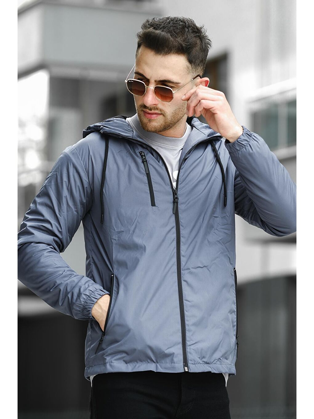 Antrasit Ettore Fermuarlı Detaylı İçi Polarlı Suya Dayanıklı Erkek Kapüşonlu Mont