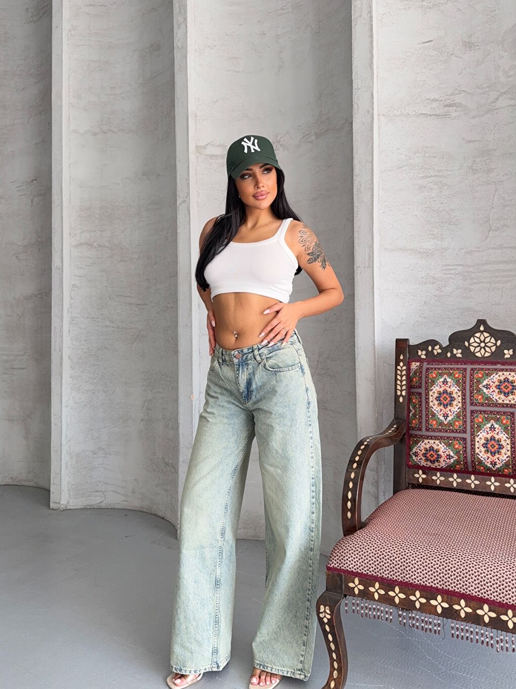 Yüksek Bel Açık Mavi Wide Leg Jean Pantolon