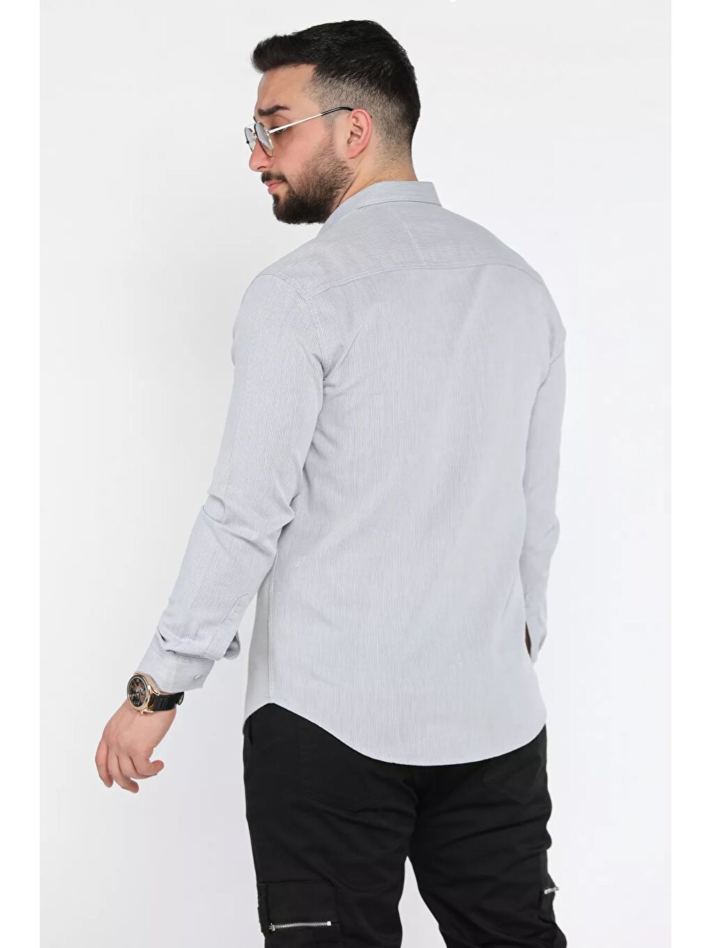 Gri Erkek Cepsiz Uzun Kol Gömlek-2