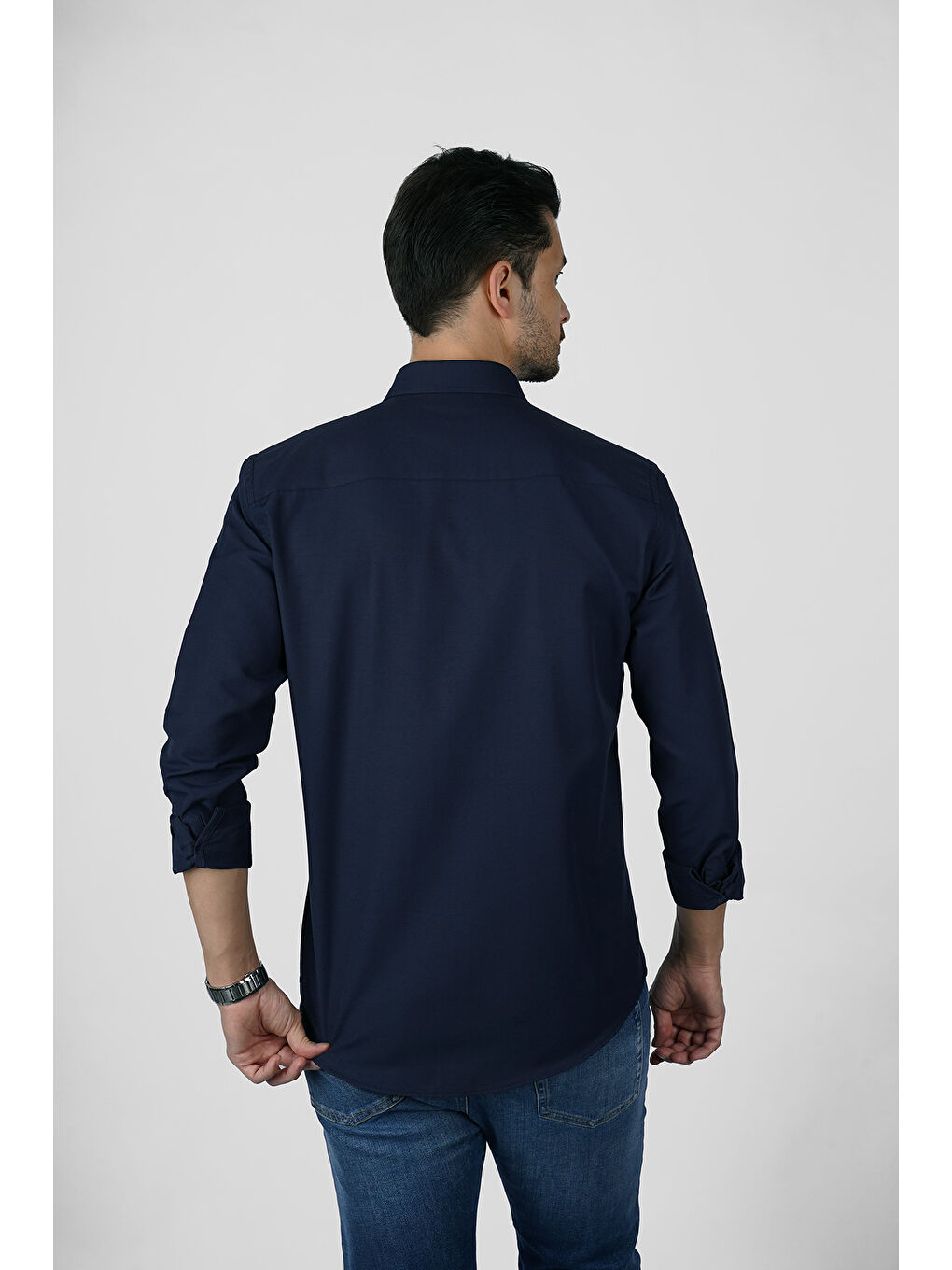 Lacivert Yaka Düğmeli Premium Şamre Slimfit Erkek Gömlek-4