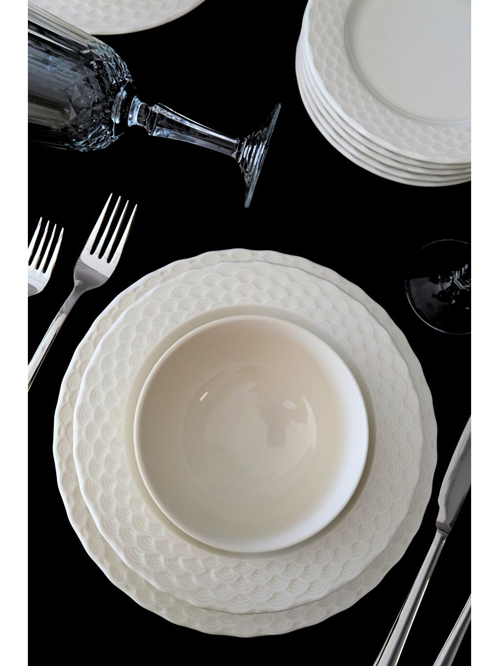 Ekru Costa Transparan Yemek Takımı 6 Kişilik 24 Parça COS24YK-1