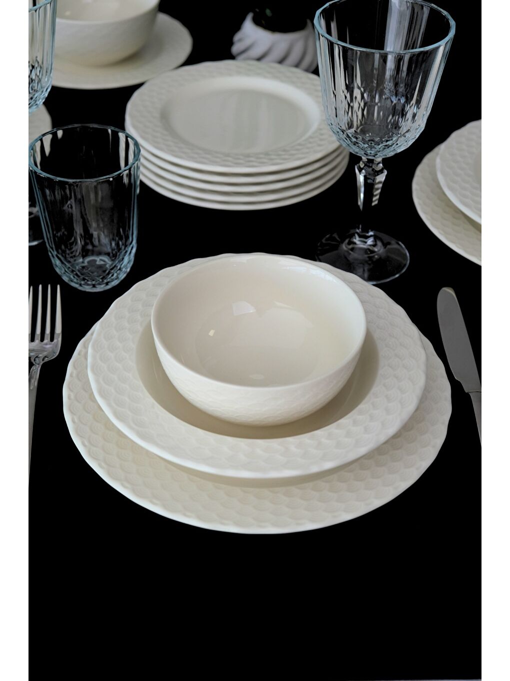 Ekru Costa Transparan Yemek Takımı 6 Kişilik 24 Parça COS24YK-3