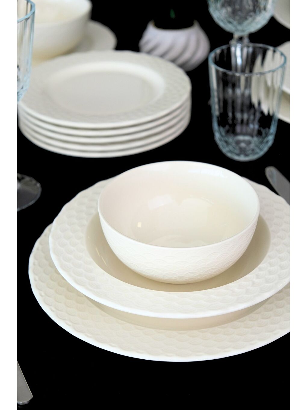 Ekru Costa Transparan Yemek Takımı 6 Kişilik 24 Parça COS24YK-4