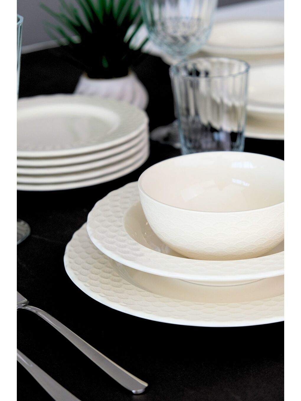 Ekru Costa Transparan Yemek Takımı 6 Kişilik 24 Parça COS24YK-5