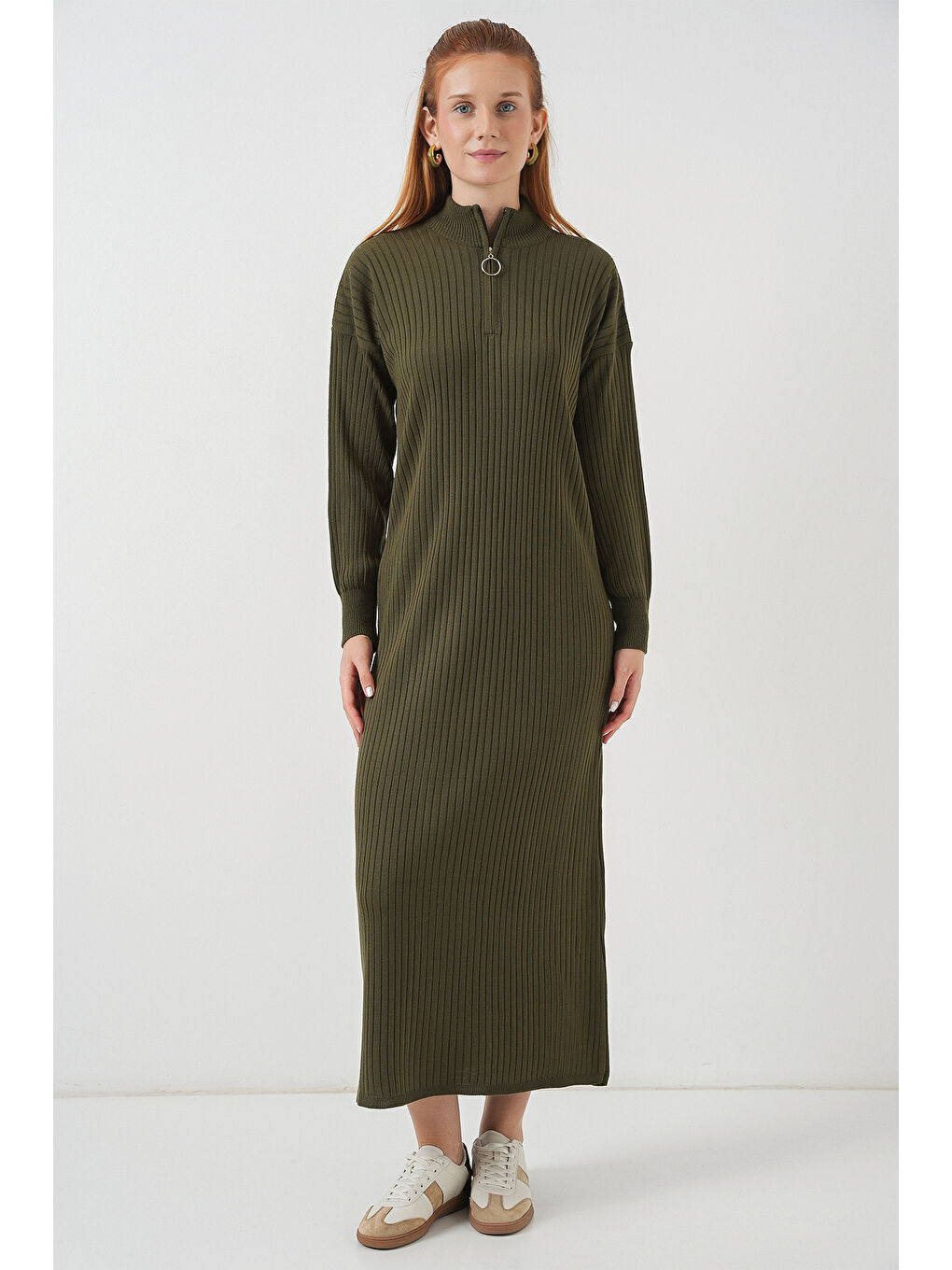 15839 Boydan Triko Elbise - Haki