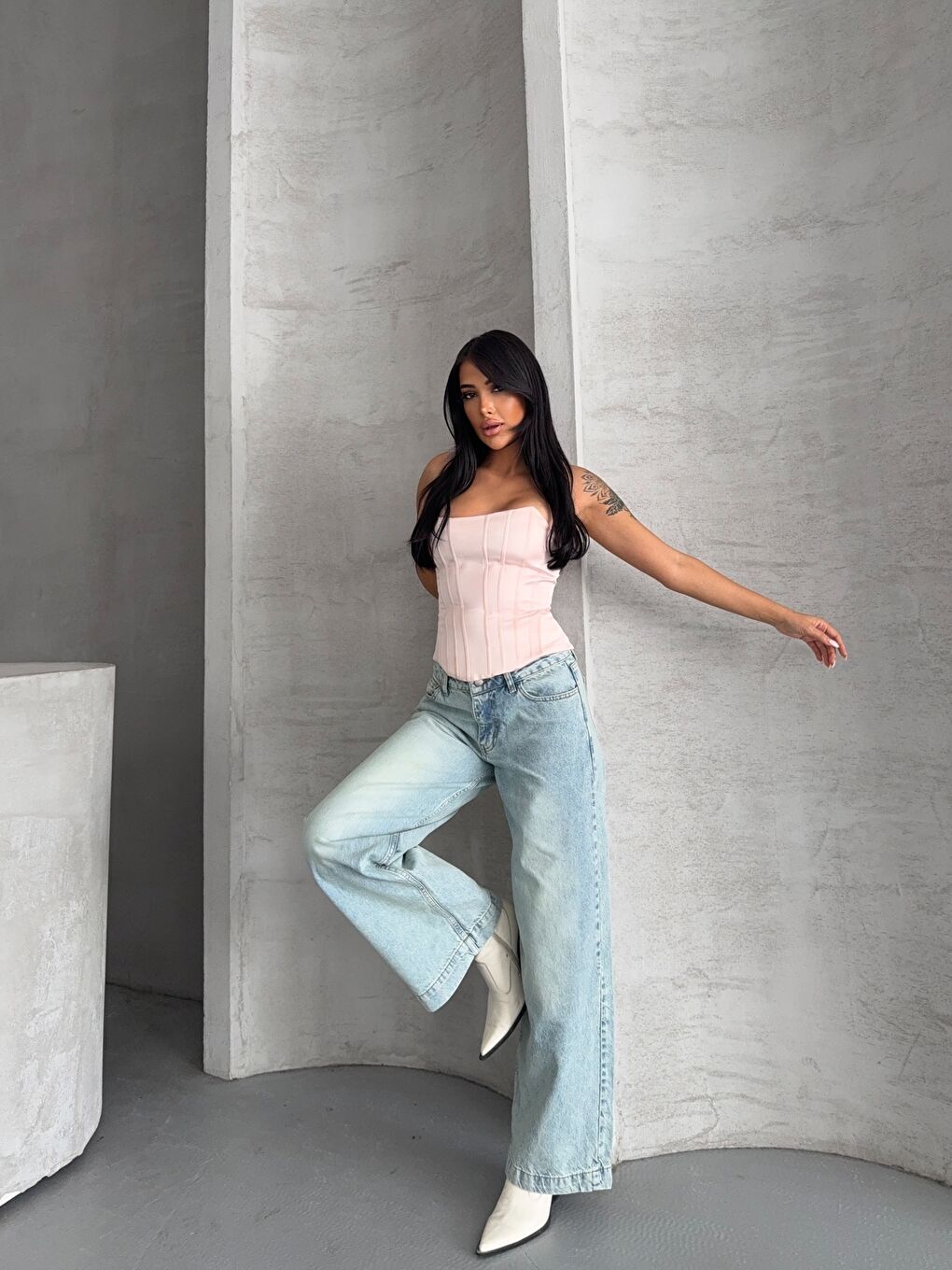 Açık Mavi Yüksek Bel Wide Leg Jean