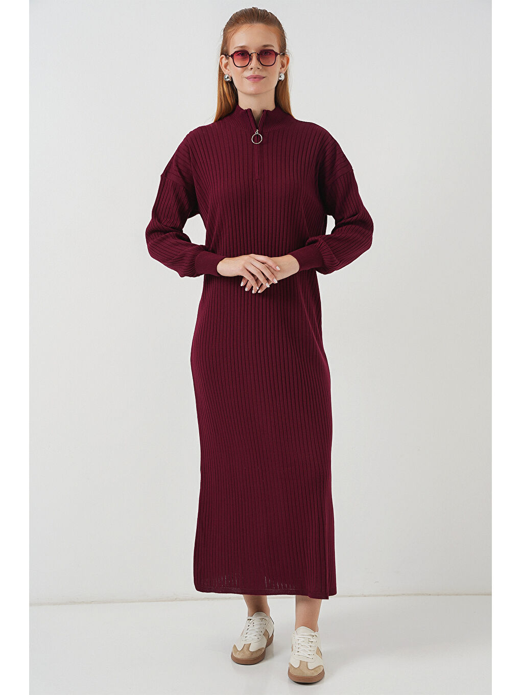 15839 Boydan Triko Elbise - Y.Bordo