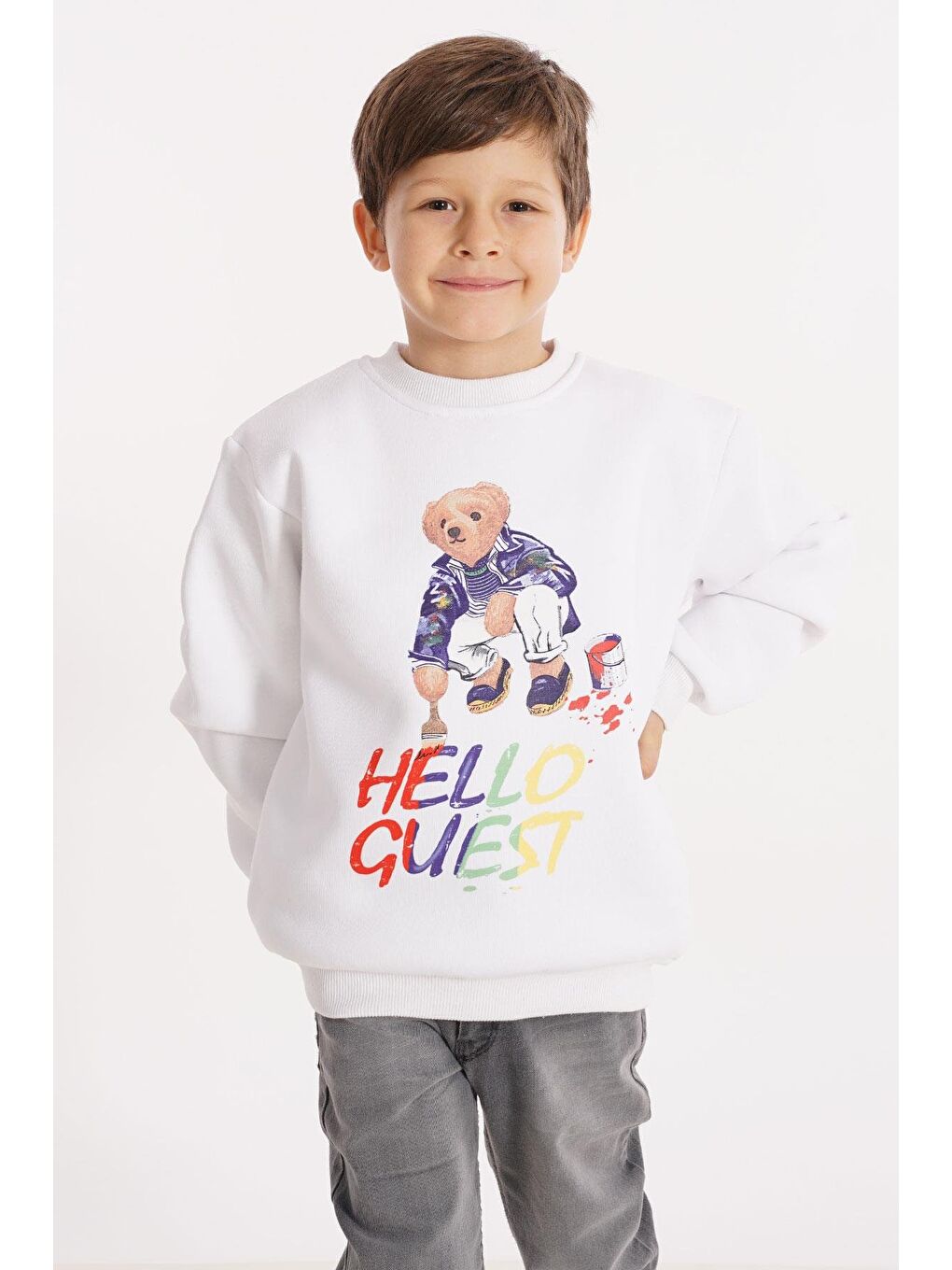Hello Guest Baskılı Beyaz Renk Erkek Çocuk Sweat-1