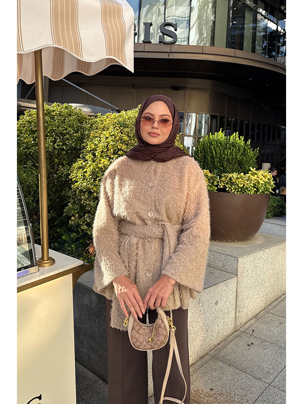 Bej Kadın Kuşak Detaylı Hırka Vizon-2