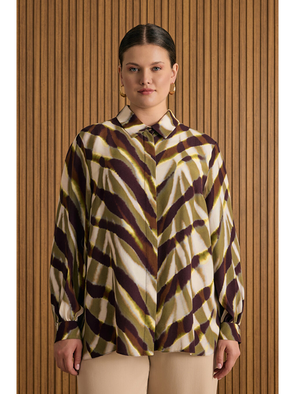 Yeşil Desenli Viscon Bluz-2