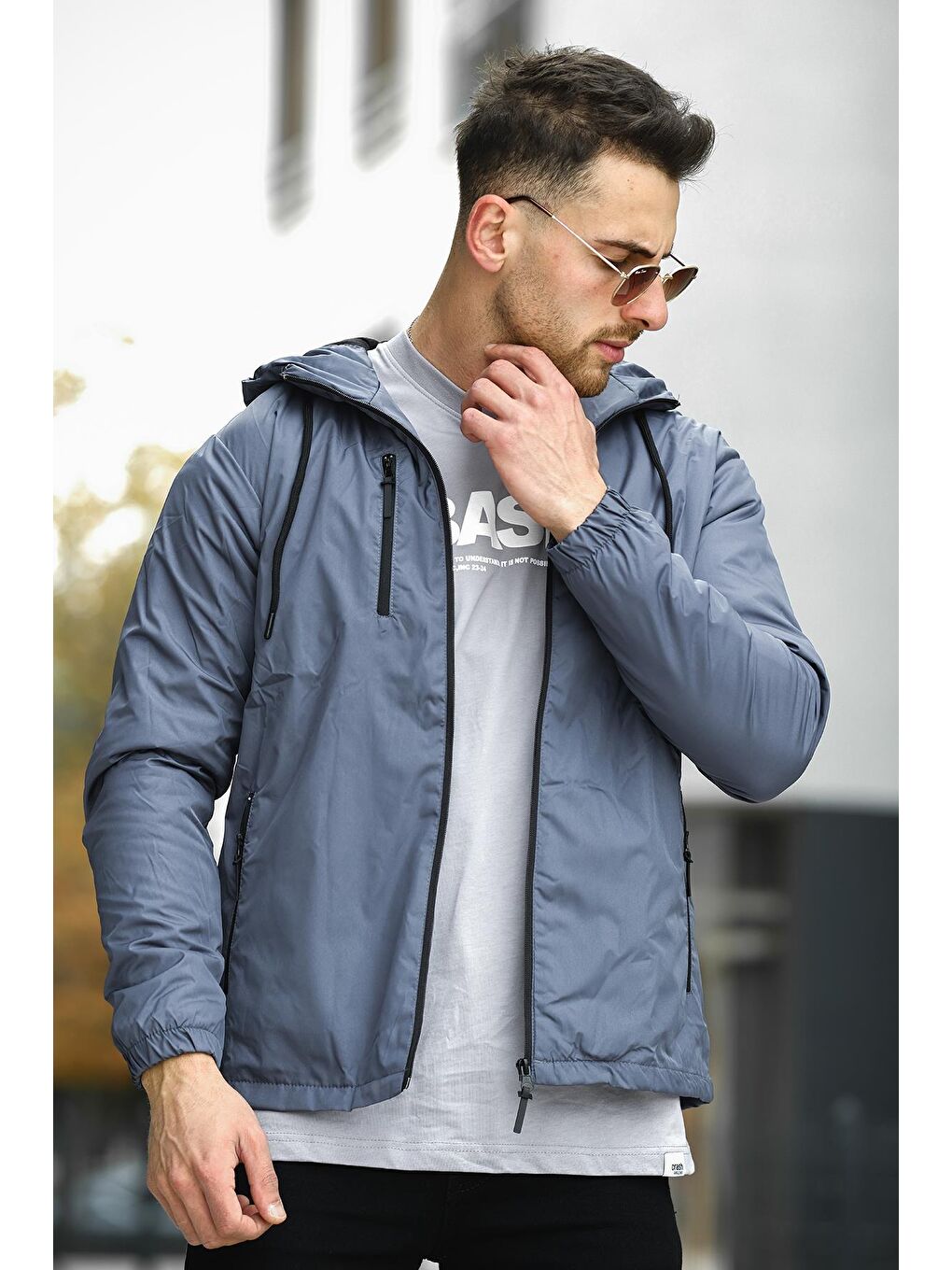 Antrasit Ettore Fermuarlı Detaylı İçi Polarlı Suya Dayanıklı Erkek Kapüşonlu Mont-2