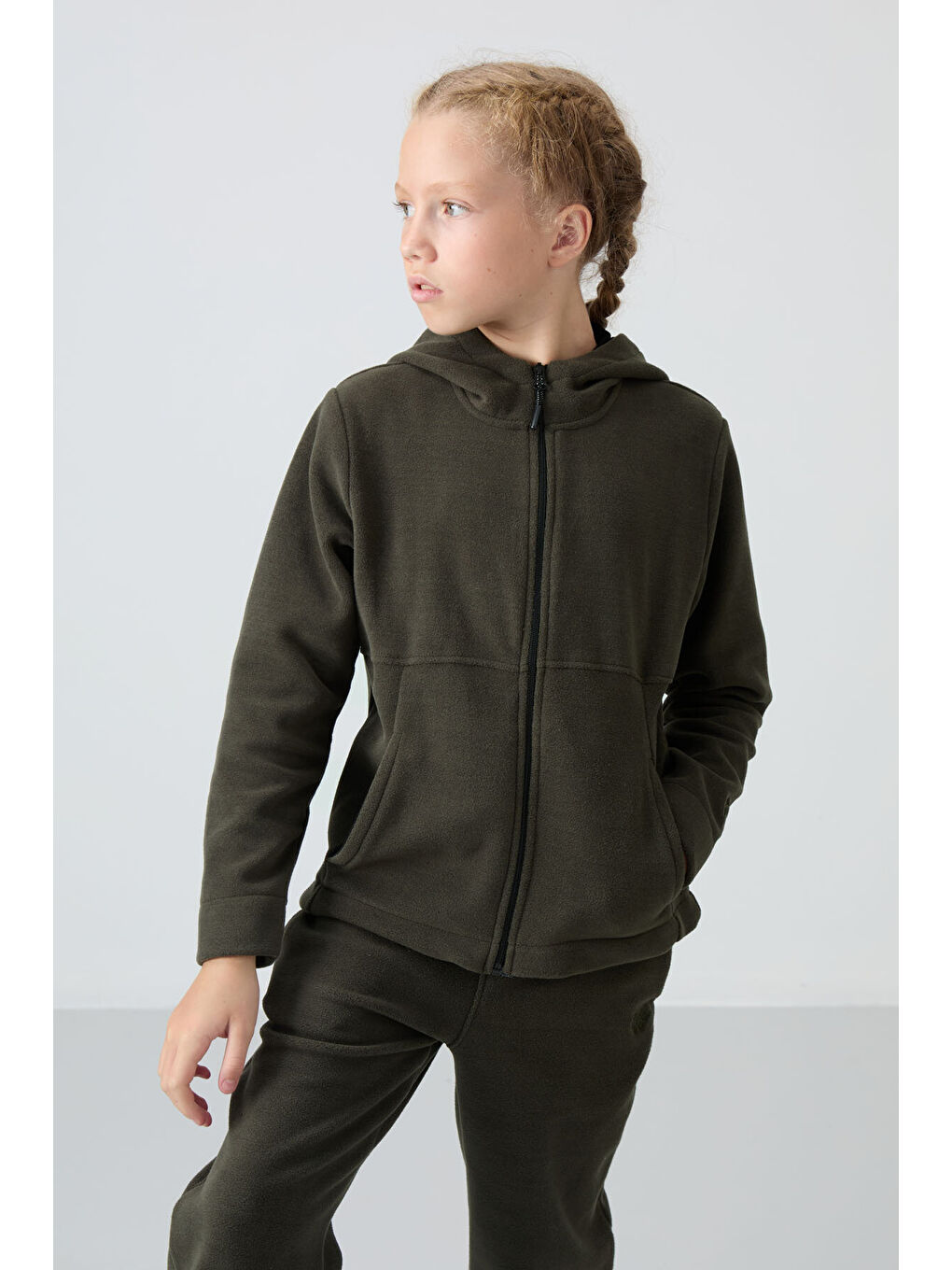 Standart Fit Kapüşonlu 2li Paket Haki-Koyu Bej Kız Çocuk Sweatshirt - 75152-1