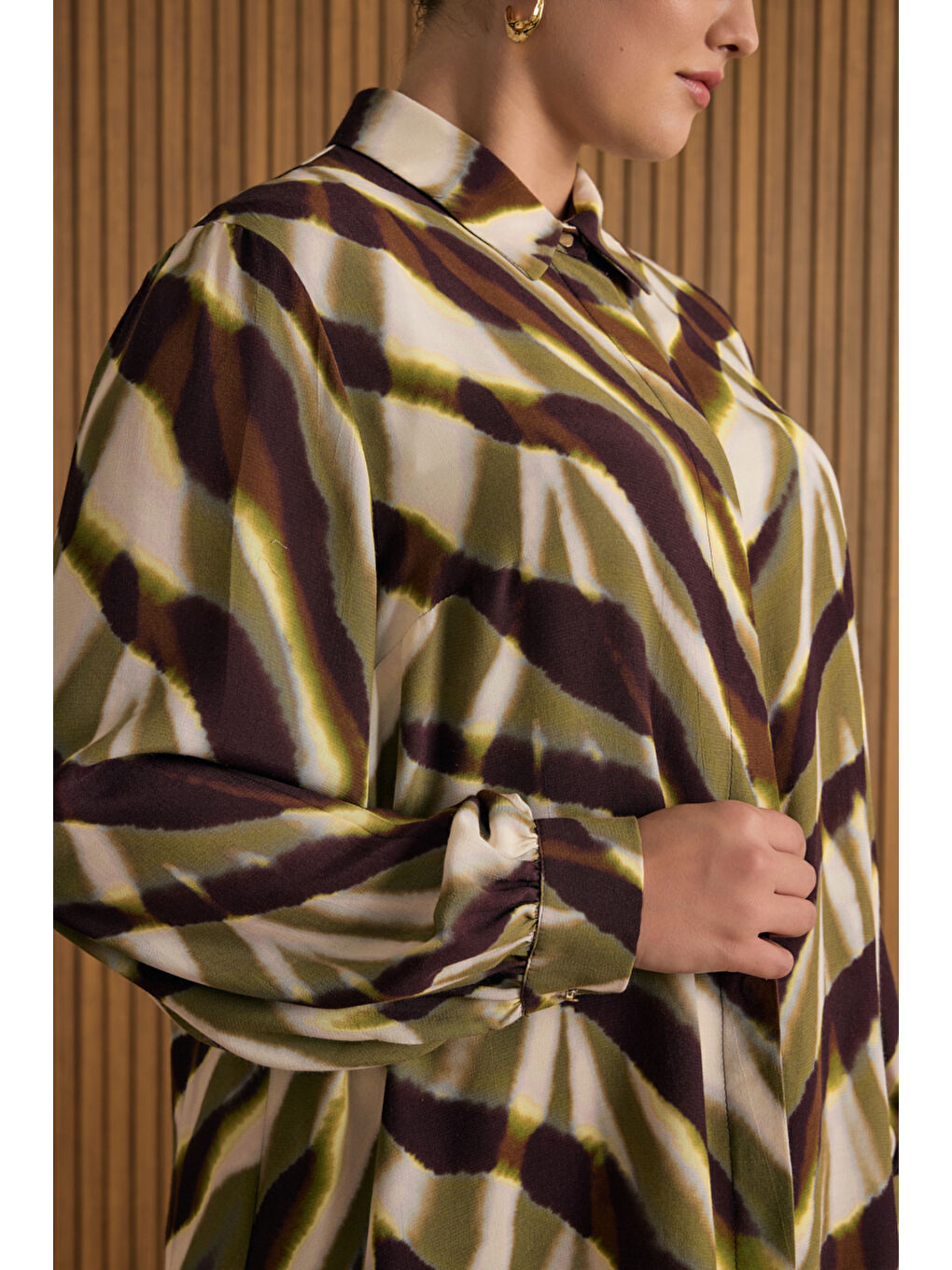 Yeşil Desenli Viscon Bluz-3