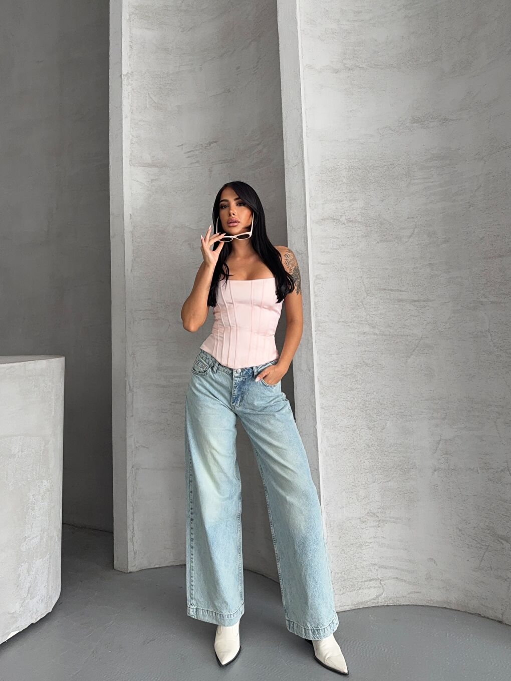 Açık Mavi Yüksek Bel Wide Leg Jean-1